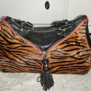 Aqua Madonna Black and Brown Zebra Shoulder Bag